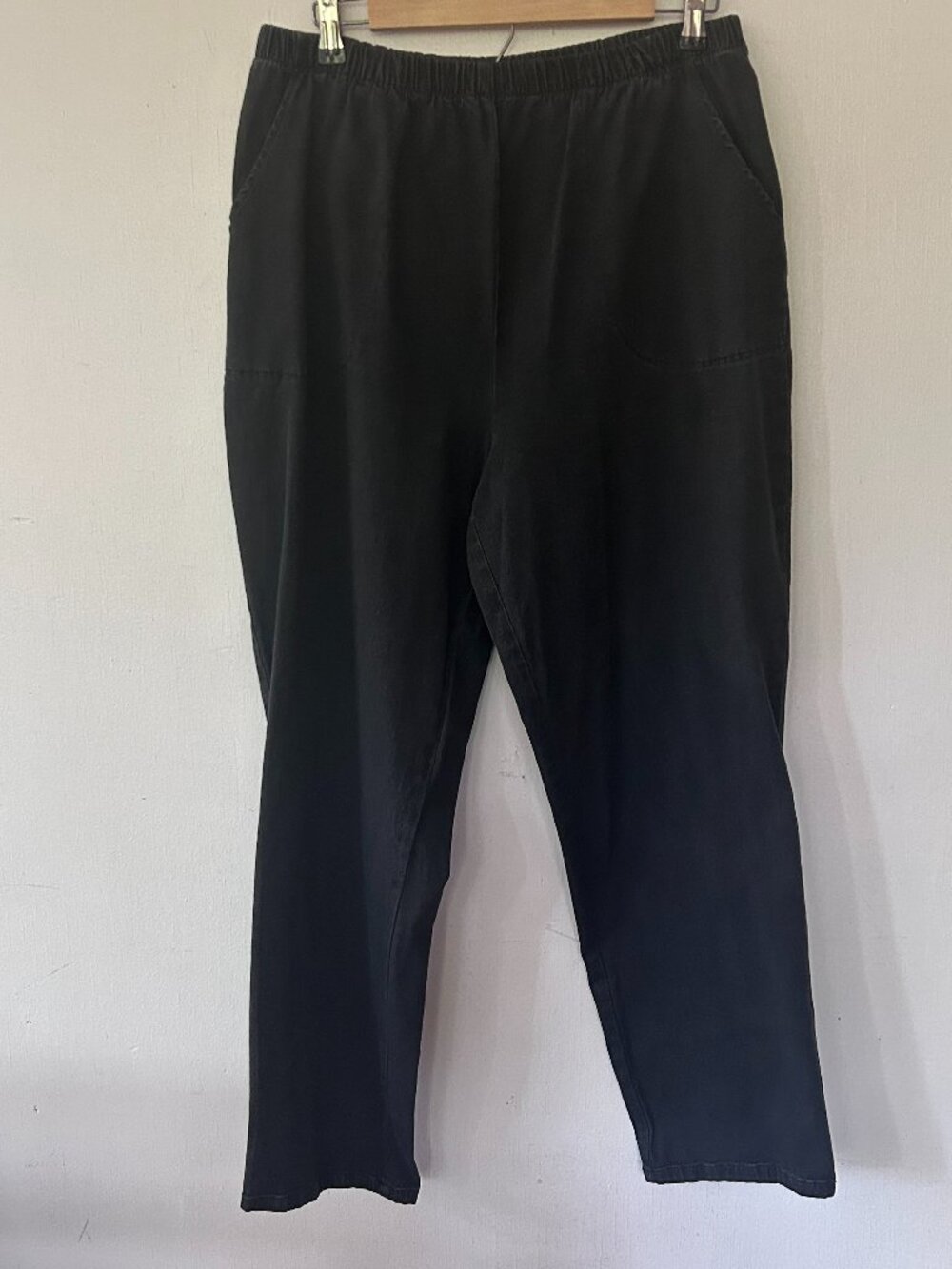 d&co Elastic Waist Jeans Womens Large Black Mom Jeans‎ Pockets Straight Leg